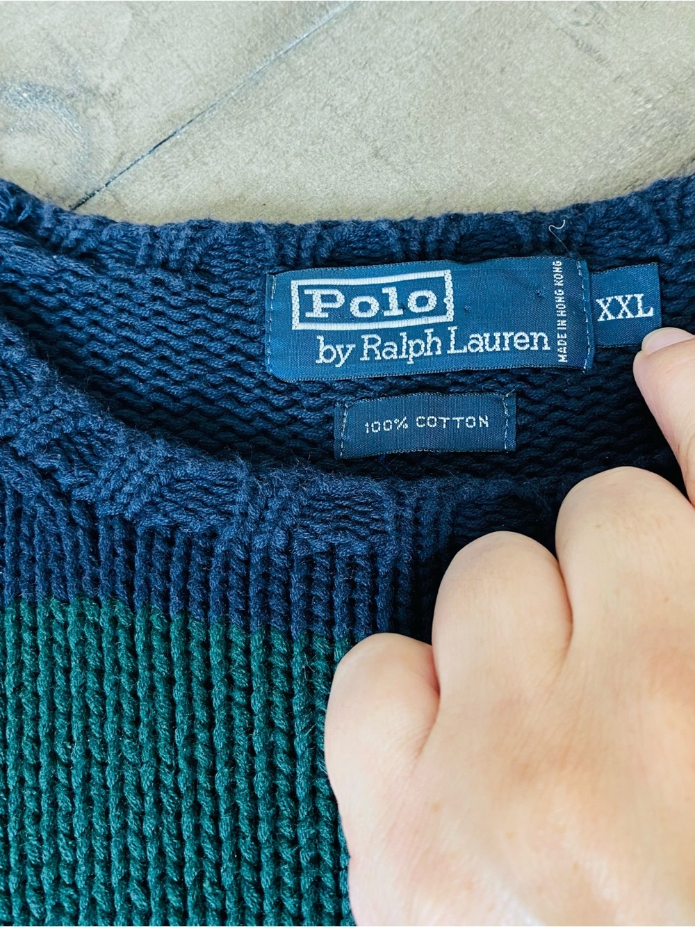 VTG 90s Polo Ralph Lauren Striped Knit Sweater Men’s Green Navy Crewneck XXL - Picture 4 of 7